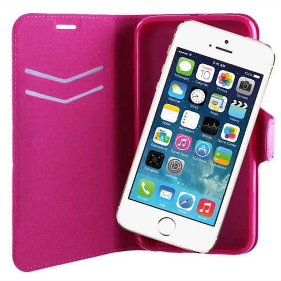 ΘΗΚΗ IPHONE SE/5/5S 4.0" LINE LEATHER-TPU BOOK STAND PINK
