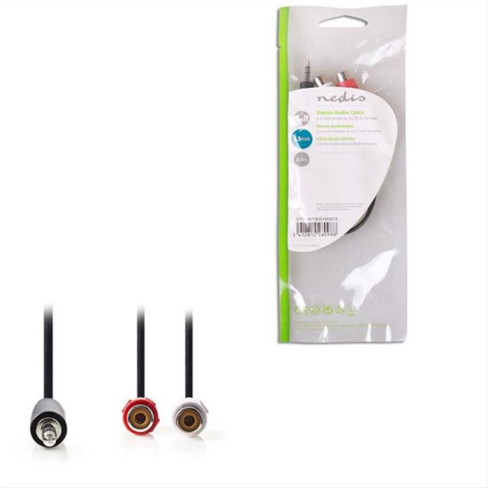 NEDIS CAGP22250BK02 Στερεοφωνικό καλώδιο ήχου 3,5 mm αρσ.- 2x RCA θηλ., 0,2 m, μαύρο.