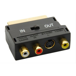 POWERTECH Μετατροπέας Scart 21pin σε 3 RCA/S-Video με διακόπτη, Gold