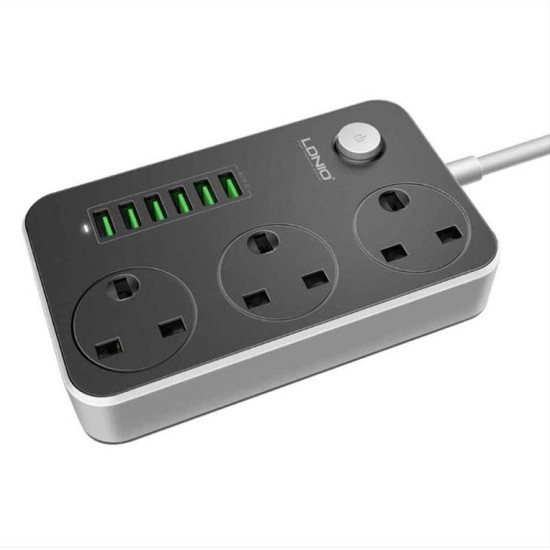 Πολύπριζο, LDNIO SC3631, 3 υποδοχές, 6 φόρτισης USB θύρες, 3.4A, 1,6m, Μαύρο