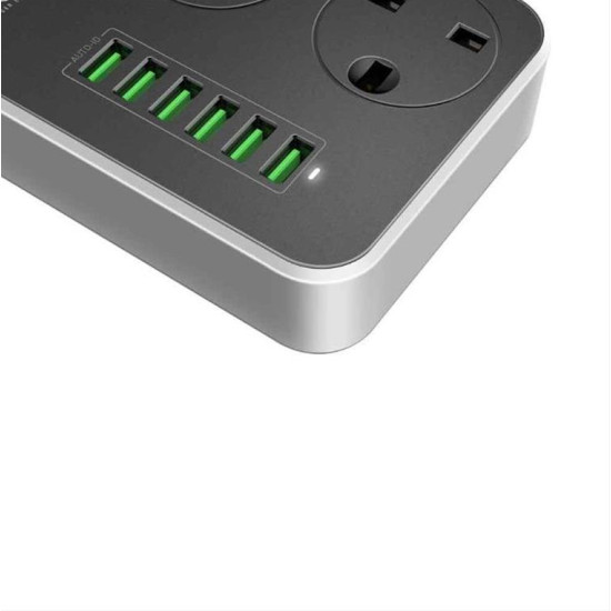 Πολύπριζο, LDNIO SC3631, 3 υποδοχές, 6 φόρτισης USB θύρες, 3.4A, 1,6m, Μαύρο