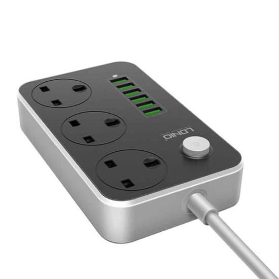 Πολύπριζο, LDNIO SC3631, 3 υποδοχές, 6 φόρτισης USB θύρες, 3.4A, 1,6m, Μαύρο