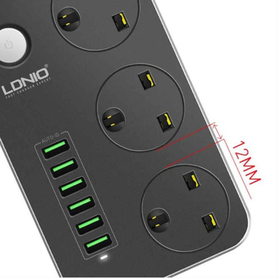Πολύπριζο, LDNIO SC3631, 3 υποδοχές, 6 φόρτισης USB θύρες, 3.4A, 1,6m, Μαύρο