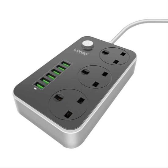 Πολύπριζο, LDNIO SC3631, 3 υποδοχές, 6 φόρτισης USB θύρες, 3.4A, 1,6m, Μαύρο