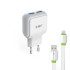 Φορτιστη δικτύου, ΕΜΥ MY-220, 5V 2.4A, Universal, 2xUSB, iPhone 5/6/7 καλώδιο - 14445