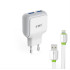 Φορτιστη PSU ΕΜΥ MY-220, 5V 2.4A, Universal, 2xUSB +  iPhone 5/6/7 καλώδιο, λευκό - 14445