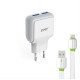 Φορτιστη PSU ΕΜΥ MY-220, 5V 2.4A, Universal, 2xUSB +  iPhone 5/6/7 καλώδιο, λευκό - 14445