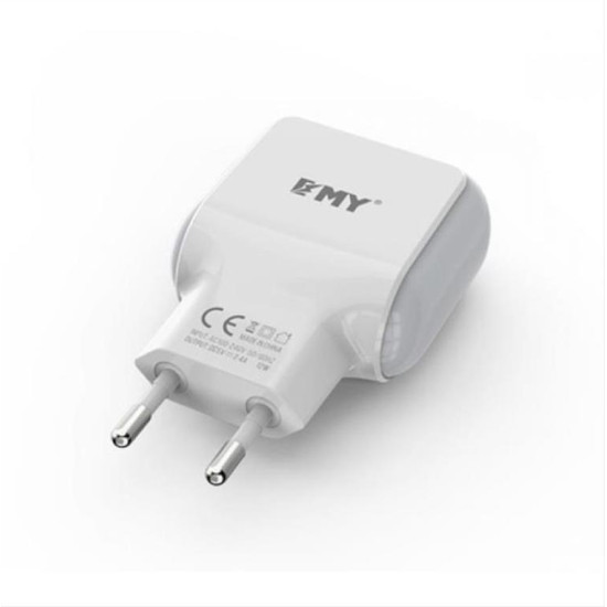 Φορτιστη PSU ΕΜΥ MY-220, 5V 2.4A, Universal, 2xUSB +  iPhone 5/6/7 καλώδιο, λευκό - 14445