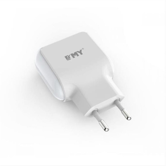Φορτιστη PSU ΕΜΥ MY-220, 5V 2.4A, Universal, 2xUSB +  iPhone 5/6/7 καλώδιο, λευκό - 14445