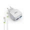 Φορτιστη PSU ΕΜΥ MY-220, 5V 2.4A, Universal, 2xUSB +  iPhone 5/6/7 καλώδιο, λευκό - 14445