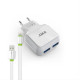 Φορτιστη PSU ΕΜΥ MY-220, 5V 2.4A, Universal, 2xUSB +  iPhone 5/6/7 καλώδιο, λευκό - 14445