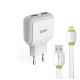 Φορτιστη PSU ΕΜΥ MY-220, 5V 2.4A, Universal, 2xUSB + Micro USB καλώδιο, λευκό - 14444