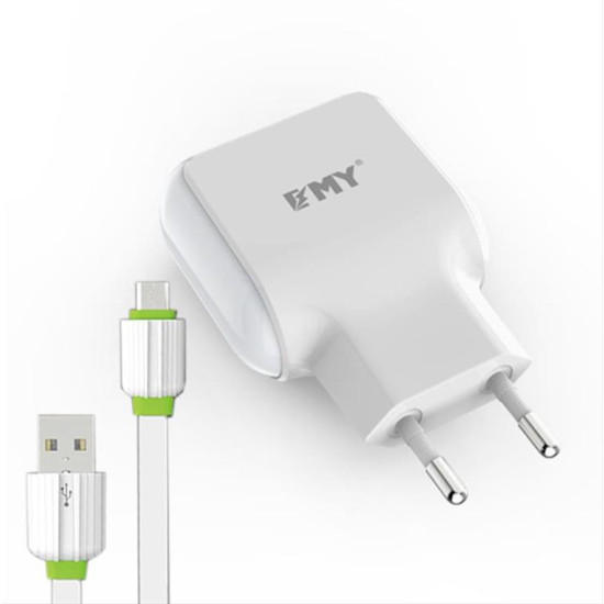 Φορτιστη PSU ΕΜΥ MY-220, 5V 2.4A, Universal, 2xUSB + Micro USB καλώδιο, λευκό - 14444