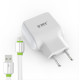 Φορτιστη PSU ΕΜΥ MY-220, 5V 2.4A, Universal, 2xUSB + Micro USB καλώδιο, λευκό - 14444
