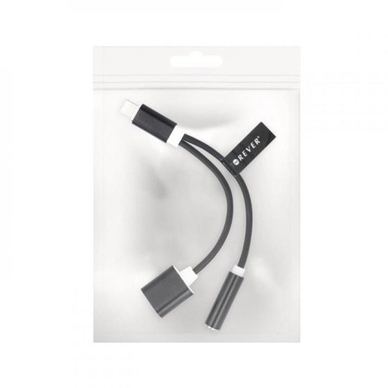 2in1 lightning+audio adapter black bulk