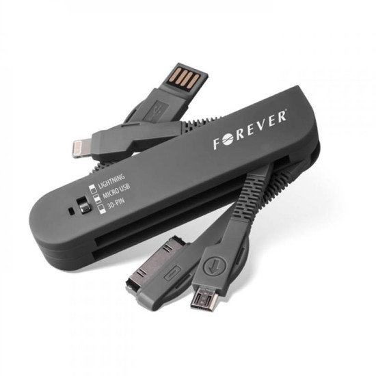 Forever 3in1 USB cable 30-PIN (iPhone 4) & Lightning (iPhone 5) & micro USB black