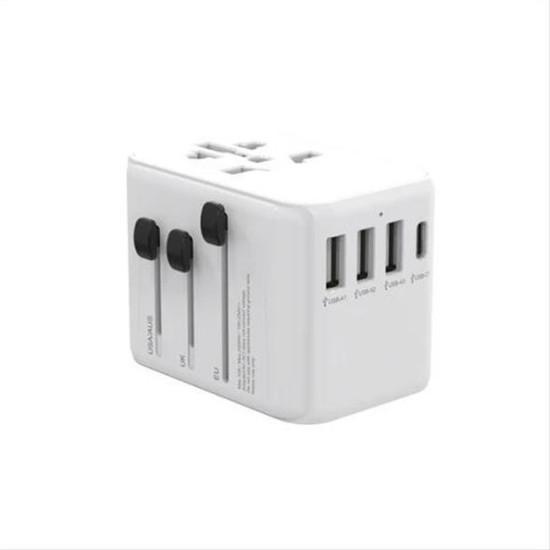 Rixus Worldwide Adapter With 3 USB Ports And 1 PD White Rixus Worldwide Adapter With 3 USB Ports And 1 PD White