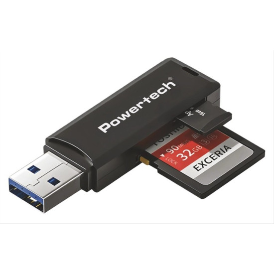 POWERTECH card reader PT-1605 για SD & micro SD, USB 3.0, 5Gbps, μαύρο