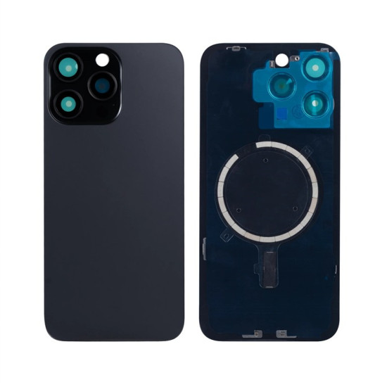 For Apple iPhone 15 Pro Max Back Glass Without NFC, Enlarged Camera Frame Black Titanium Compatible