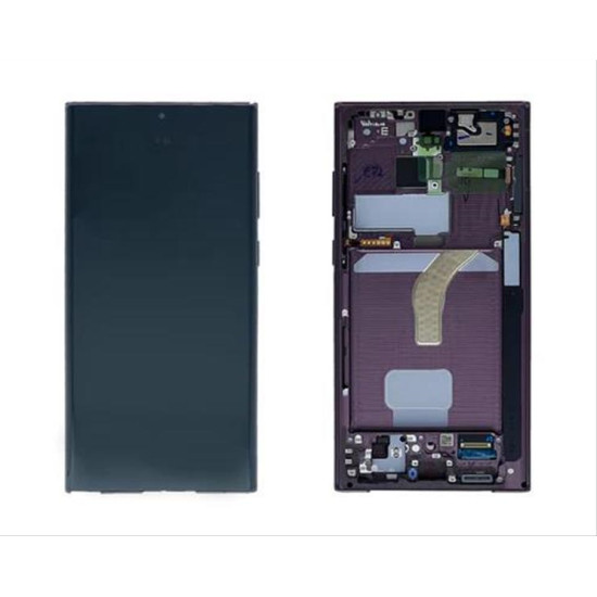 SAMSUNG GALAXY S22 ULTRA S908B DISPLAY AND DIGITIZER WITH FRAME WITHOUT CAMERA BURGUNDY SERVICE PACK