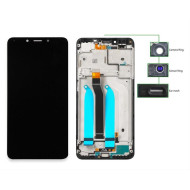 LCD για Xiaomi Redmi 6A, Camera-Sensor ring, ear mesh, frame, μαύρη