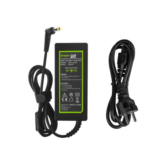 Green Cell PRO Charger AC Adapter for Acer 65W / 19V 3.42A / 5.5mm-1.7mm AD01P Green Cell PRO Charger AC Adapter for Acer 65W / 19V 3.42A / 5.5mm-1.7mm AD01P