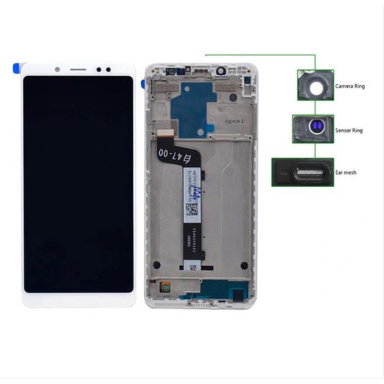 LCD για Xiaomi Note 5 Pro, Camera-Sensor ring, ear mesh, με frame, λευκή