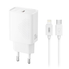 Universal φορτιστής USB-C, 20W και αποσπώμενο καλώδιο USB-type C αρσ. - Lightning σε λευκό χρώμα XO L160 WITH LIGHTNING CABLE
