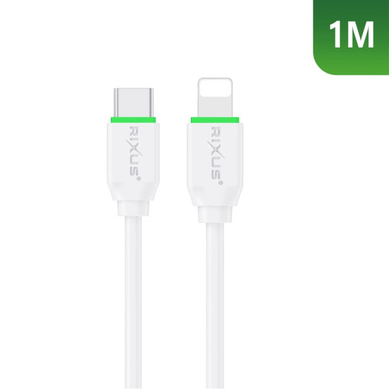 Rixus RXUC18L Fast Charging USB-C To Lightning Connector Cable White
