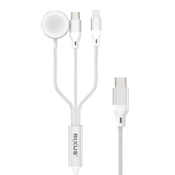 Rixus RXUC33 3 in 1 Watch And Phone Charger Cable 1.2m 60W White Rixus RXUC33 3 in 1 Watch And Phone Charger Cable 1.2m 60W White