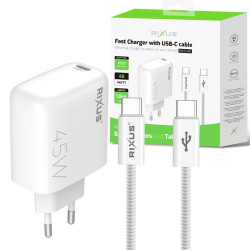Rixus RXHC45C Fast Charger USB-C Cable 1.8m 45W White